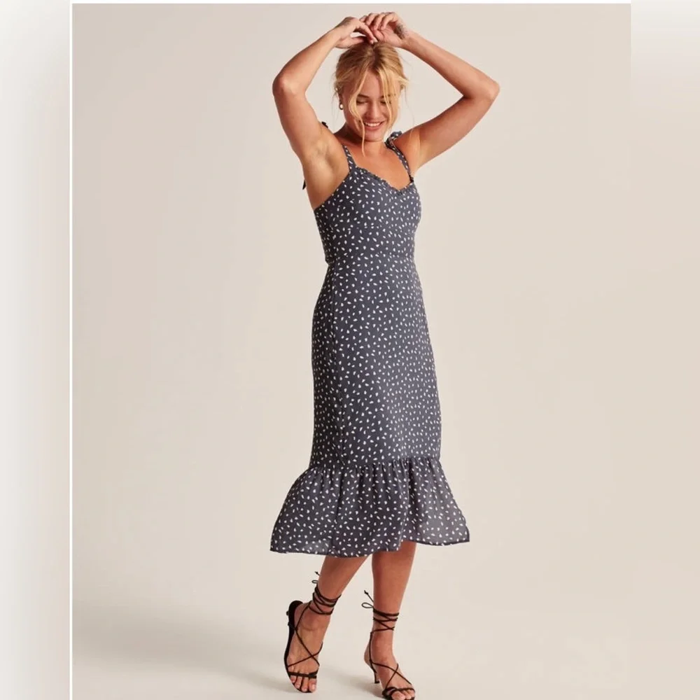 Abercrombie tie shoulder midi dress with slit - Picture 2 of 5